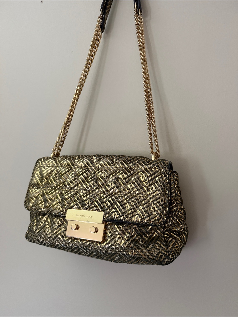 Michael Kors Metallic Gold and Black Shoulder Bag with Chain Strap